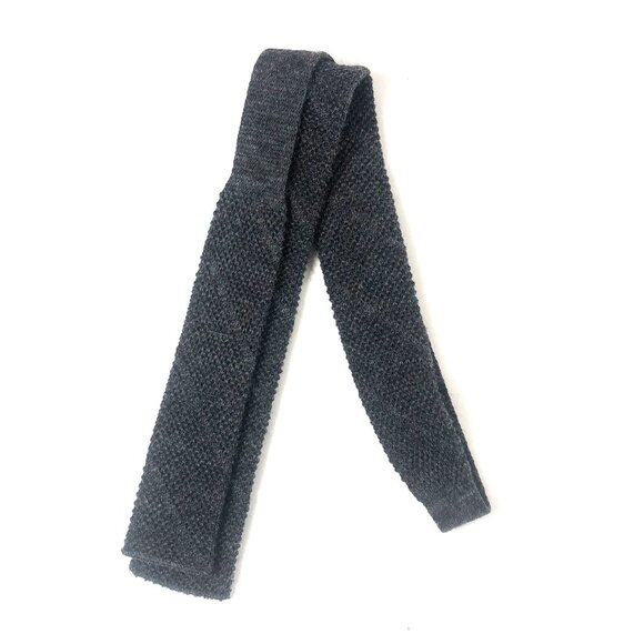 JOHN HENRY Gray Knit Tie Wool Blend Square Bottom Slim Vintage Men's Necktie USA - Picture 3 of 6